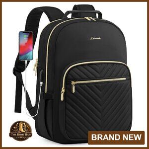 Quilted Laptop Backpack with USB Port, 15.6 Inch, 17 Pockets